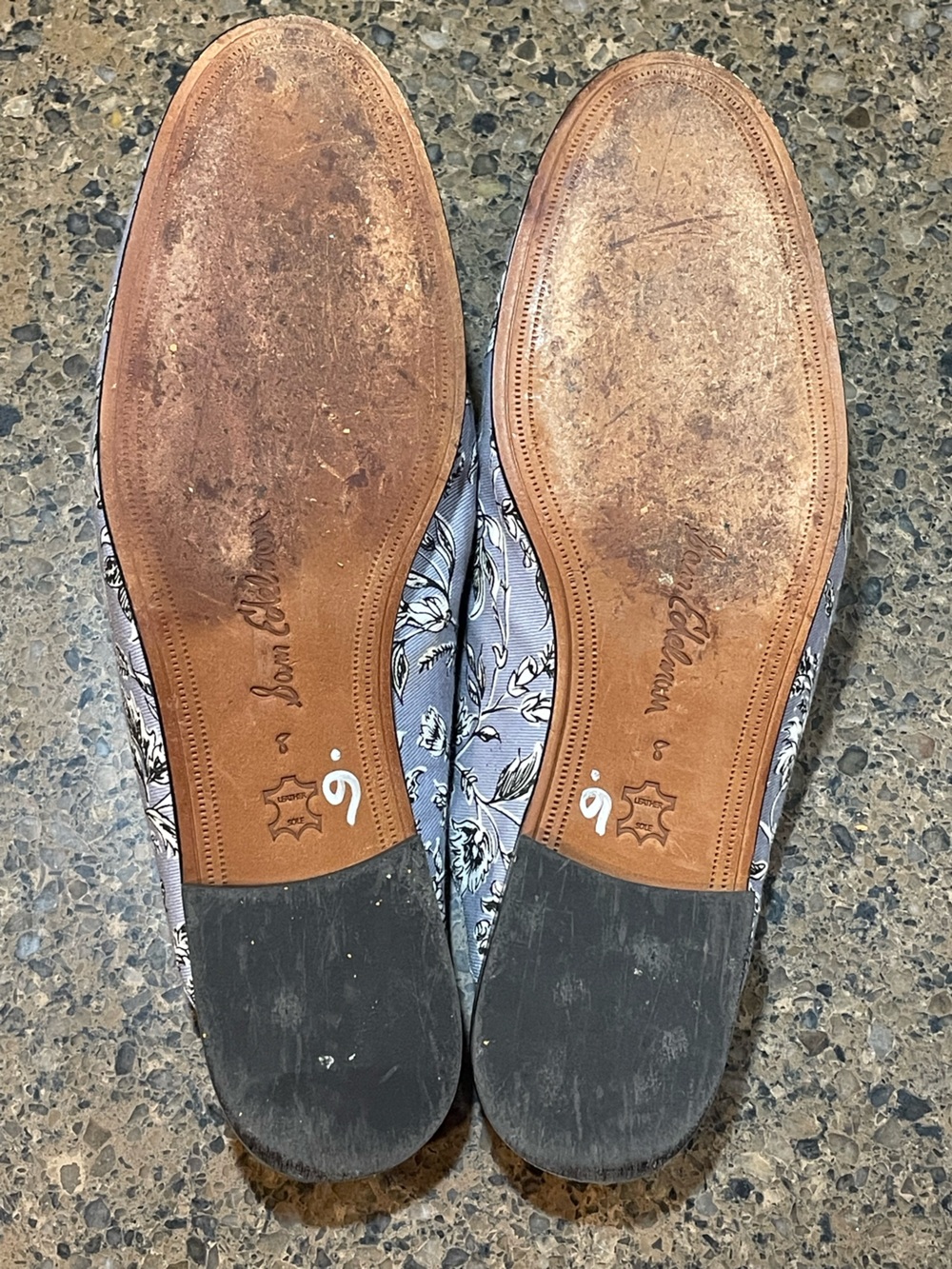 Whimsical Sam Edelman Perri Mule Sz 8 Slip On Dusty Blue Floral Backless Flat - Picture 11 of 11
